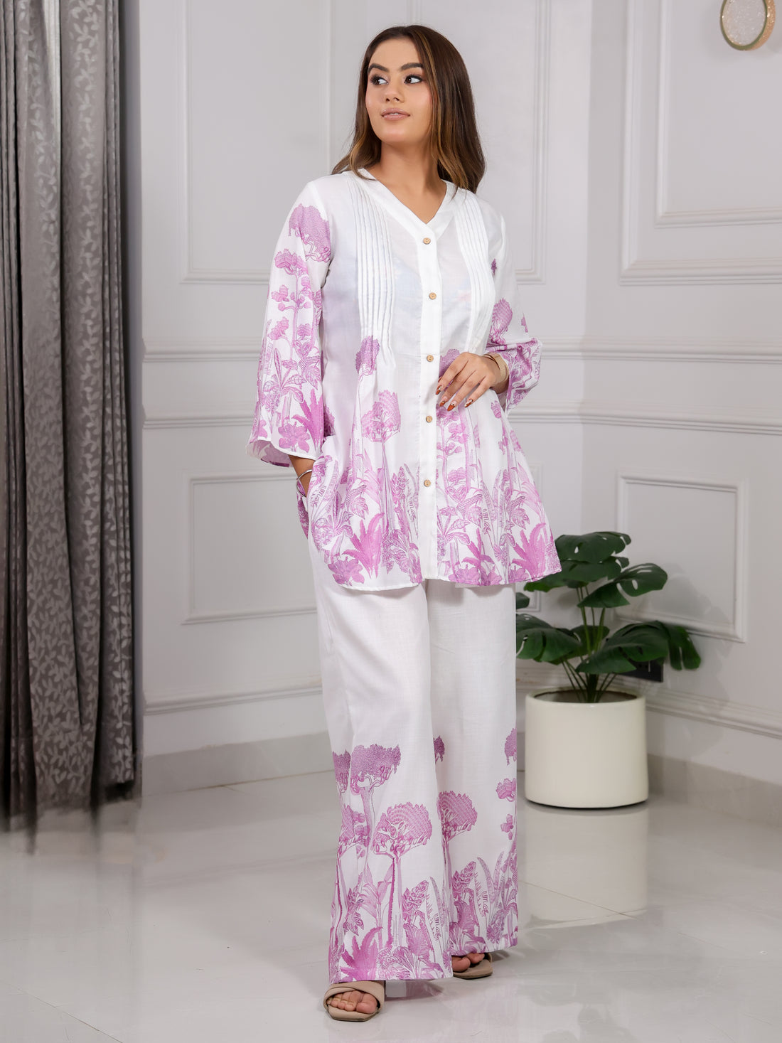 Shakun Purple white Cord set