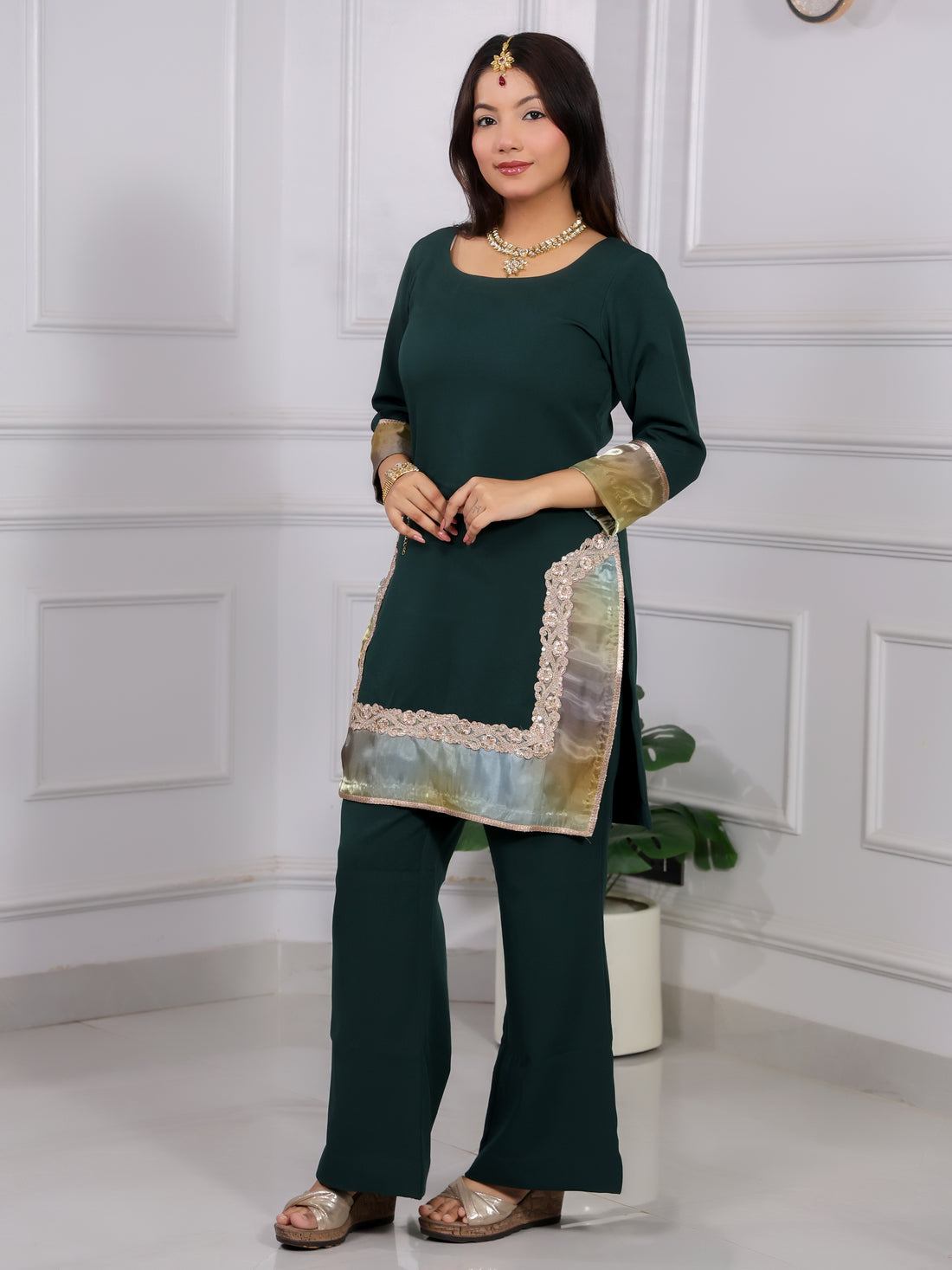 Shakun Bottle green Kurti set