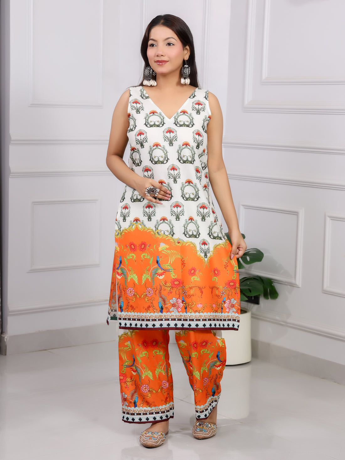 Shakun Orange Digital Print kurti set
