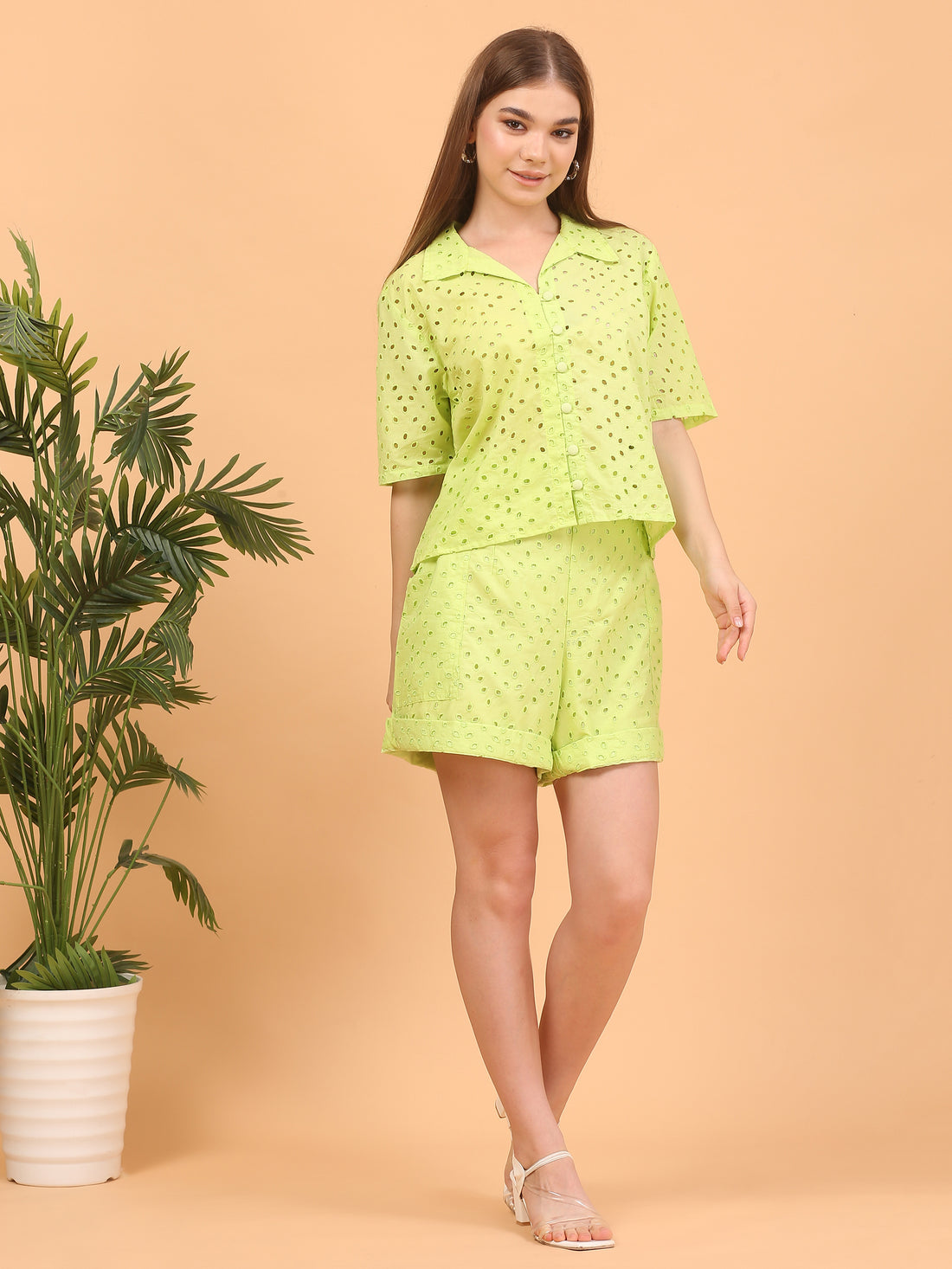 Shakun Green Schiffli Cord Set