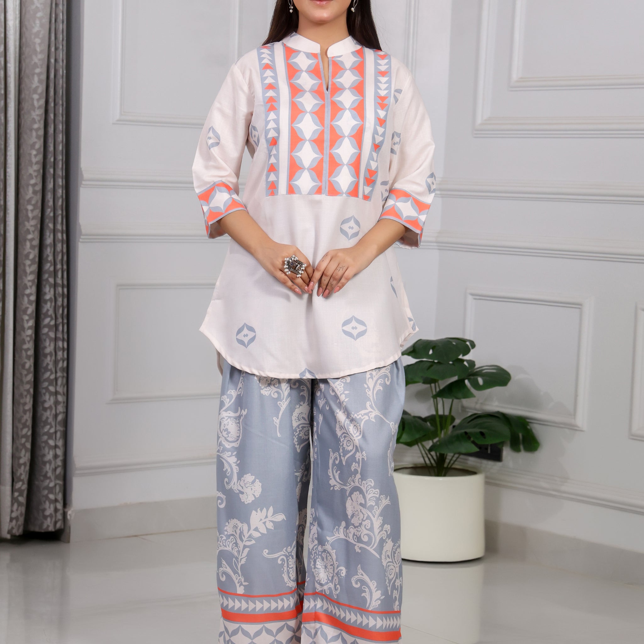 Shakun Peach Grey Digital Cordset