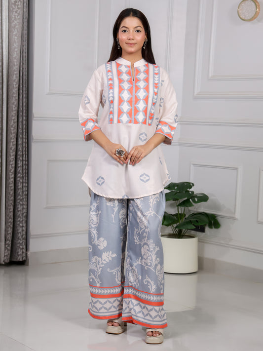 Shakun Peach Grey Digital Cordset