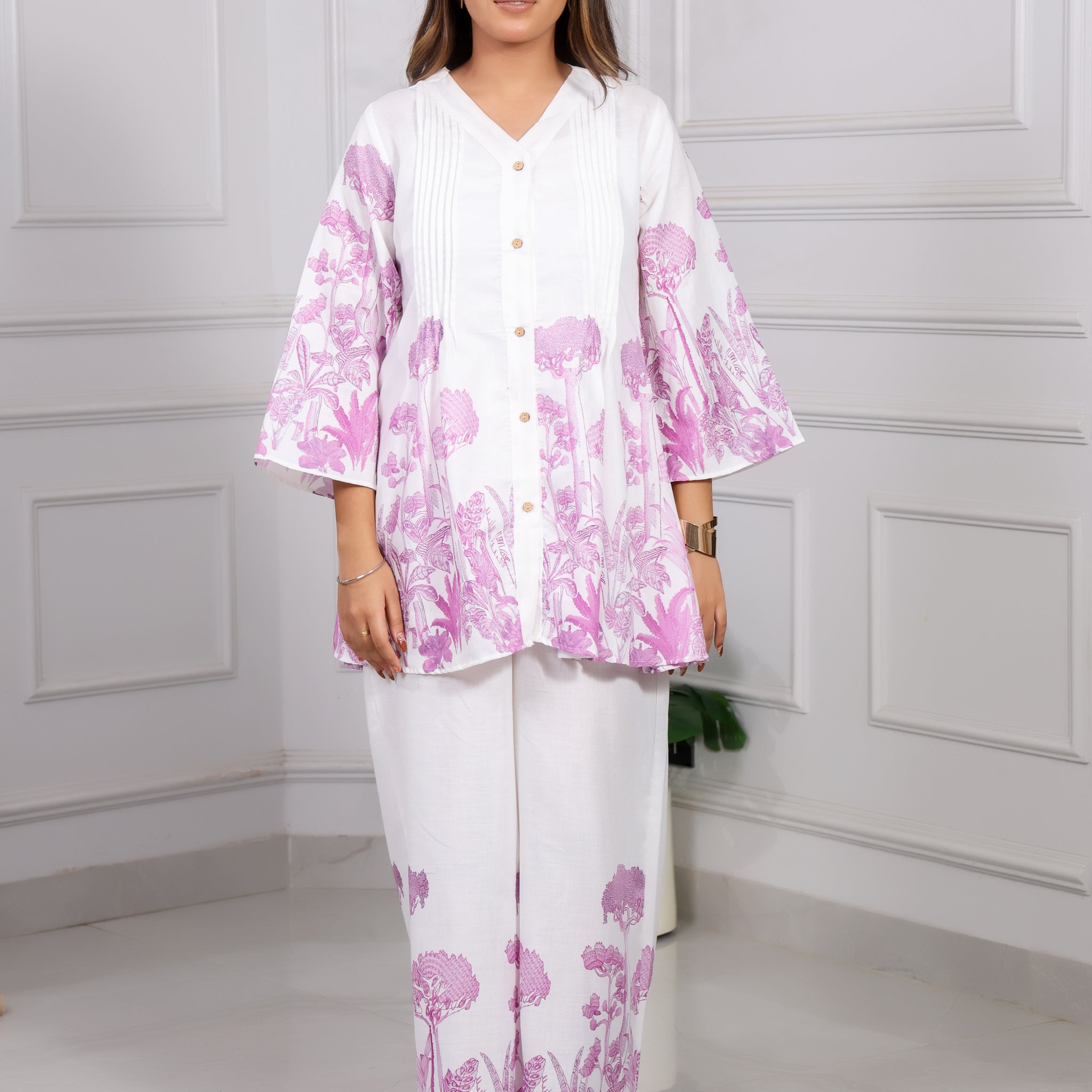 Shakun Purple white Cord set