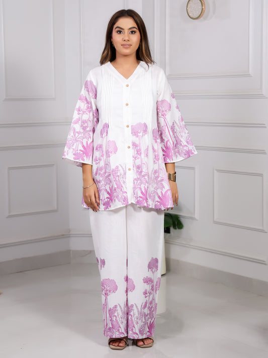 Shakun Purple white Cord set