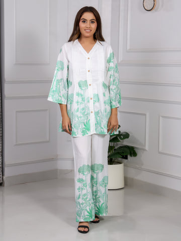 Shakun Green White Cord set