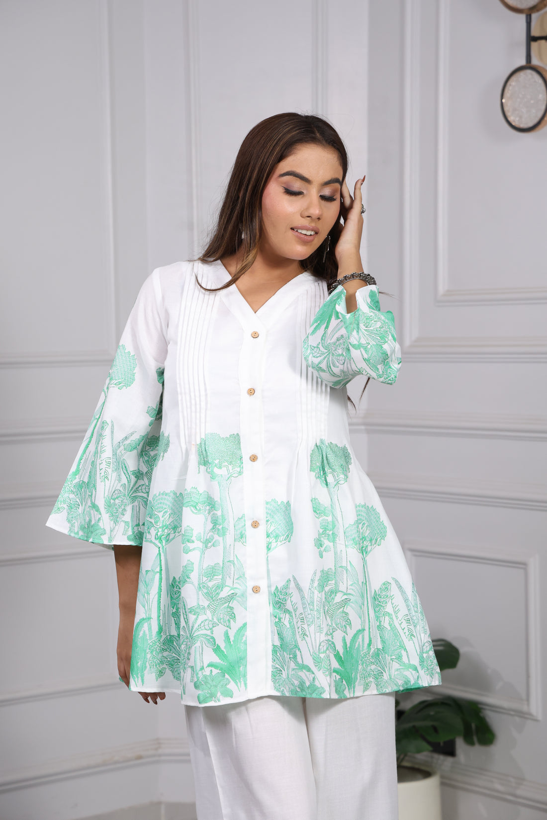 Shakun Green White Top