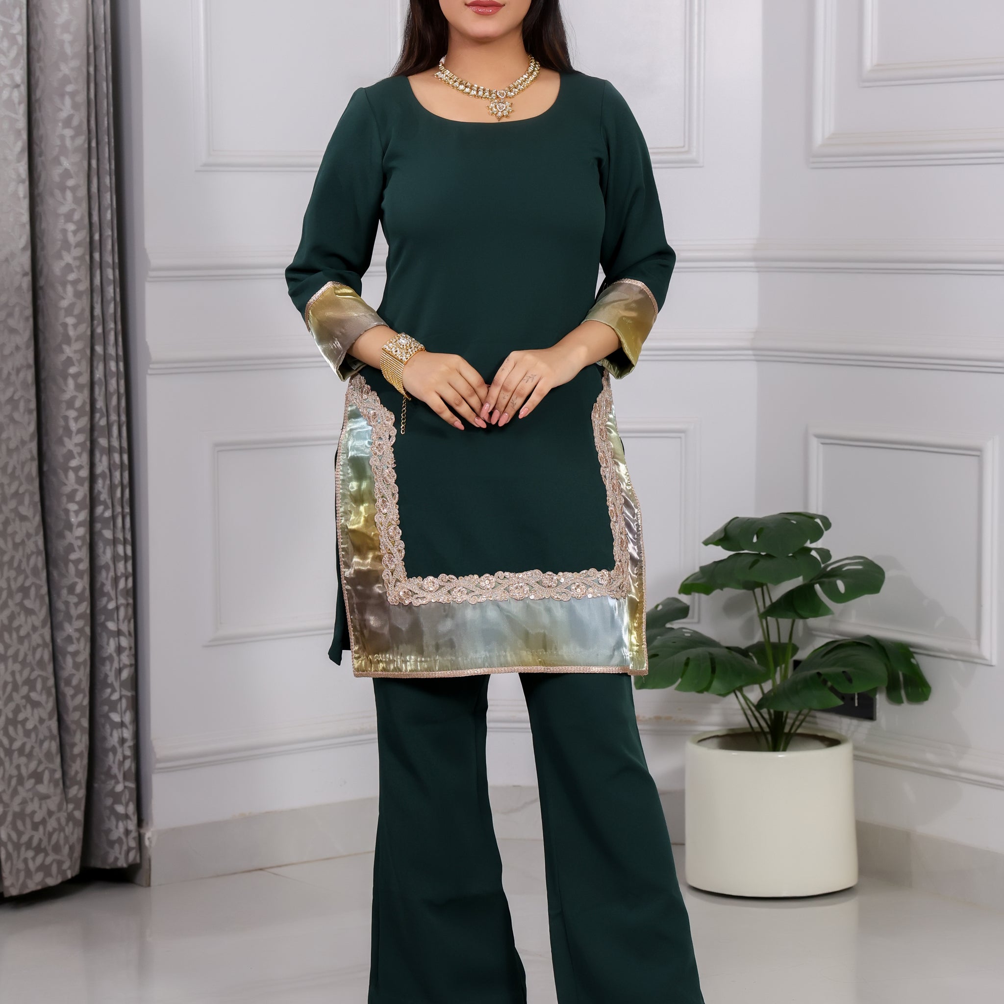 Shakun Bottle green Kurti set