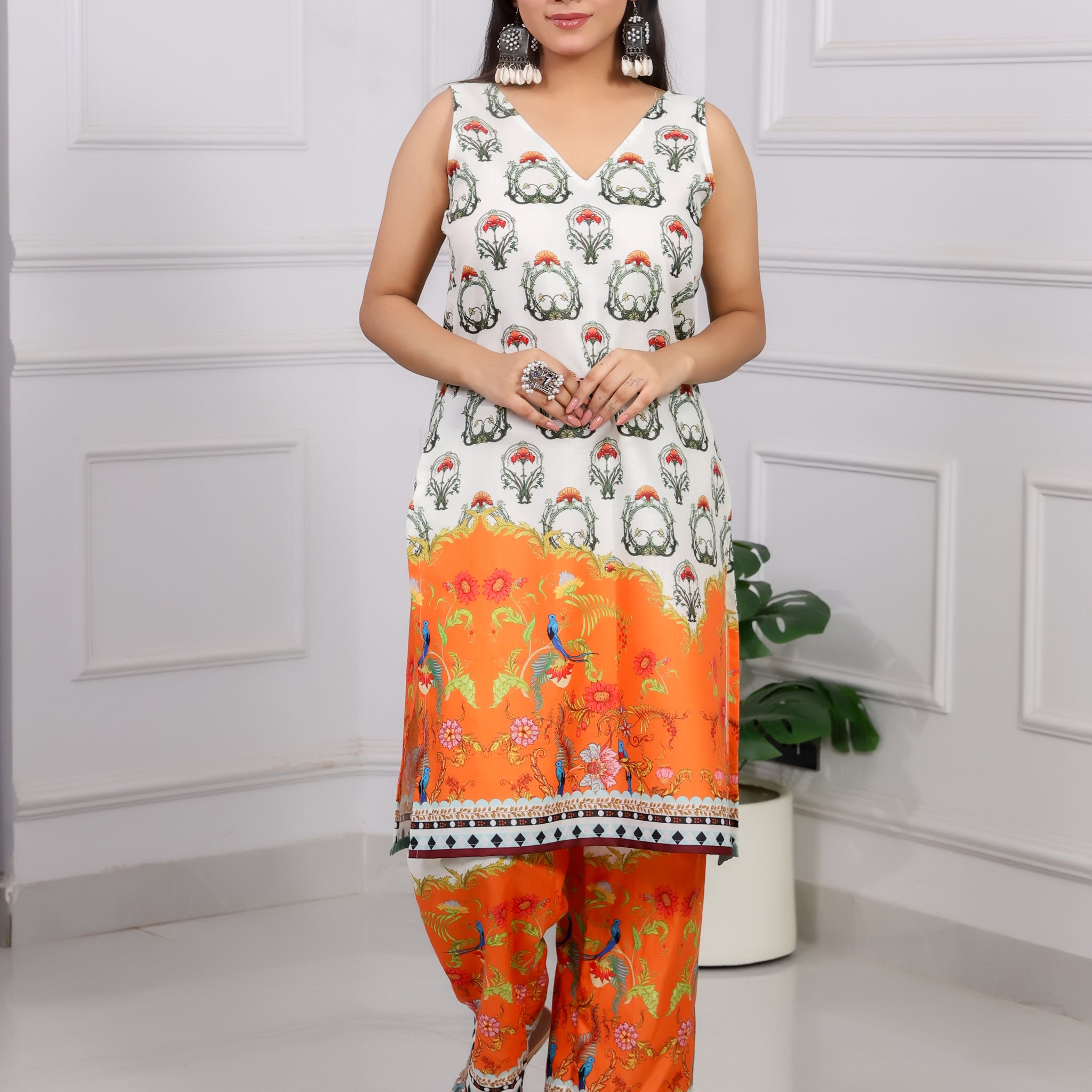 Shakun Orange Digital Print kurti set