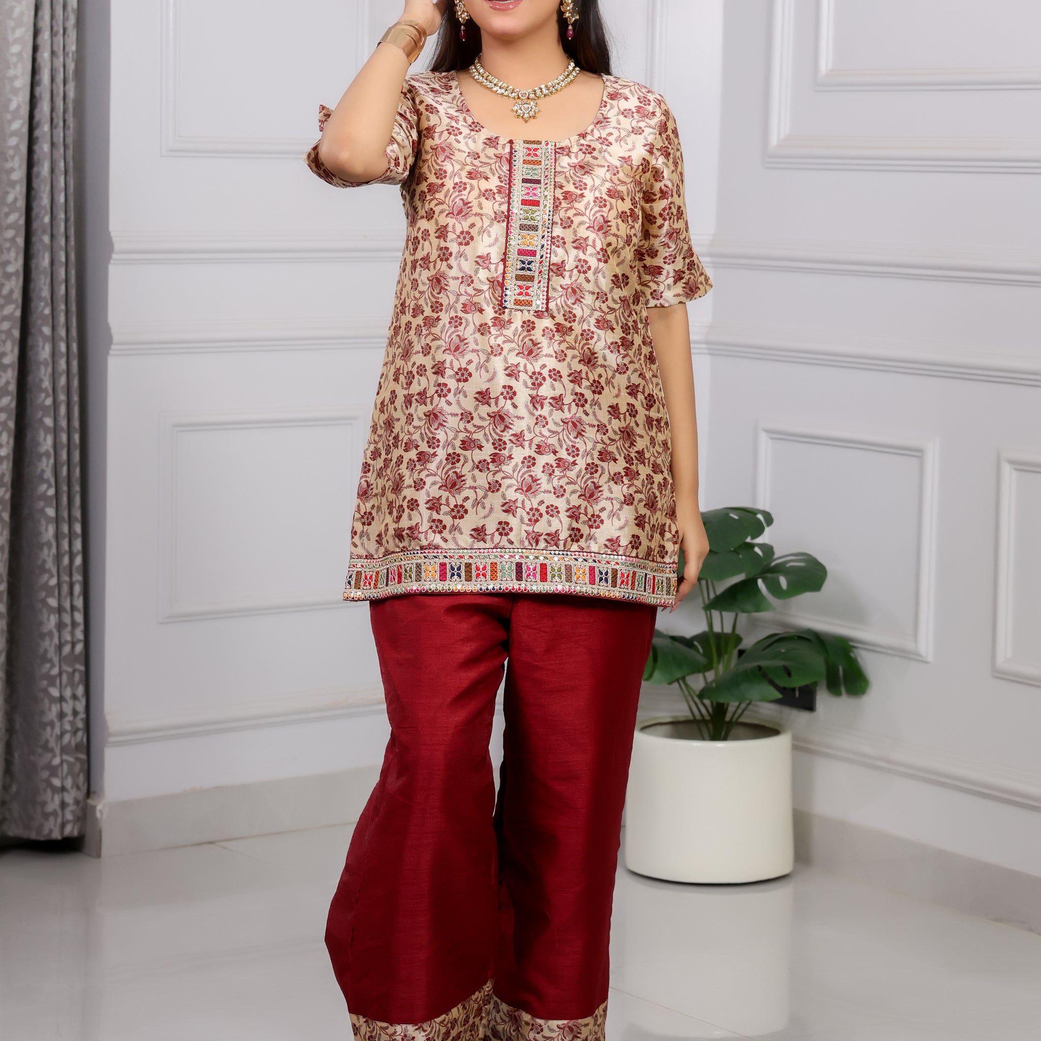 Shakun Cream Silk Kurti set