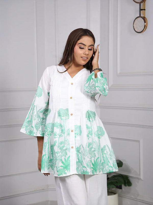 Shakun Green White Top