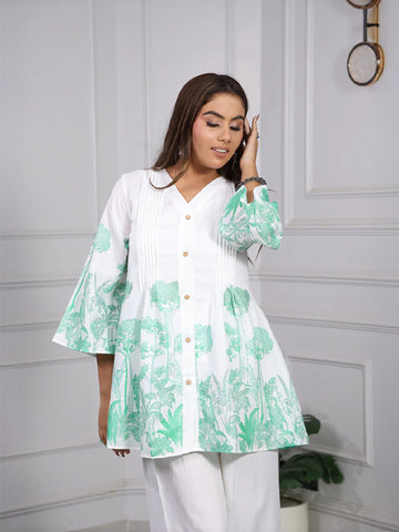 Shakun Green White Top