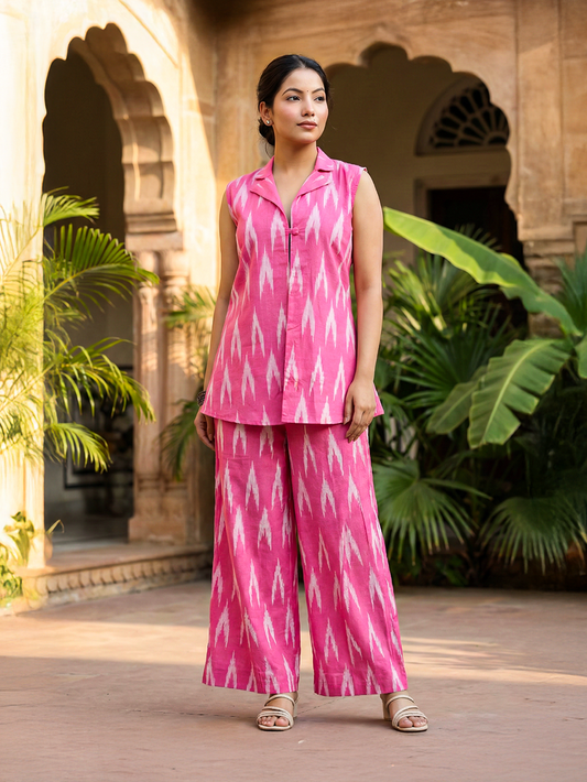 Shakun Pink Ikkat Cord set